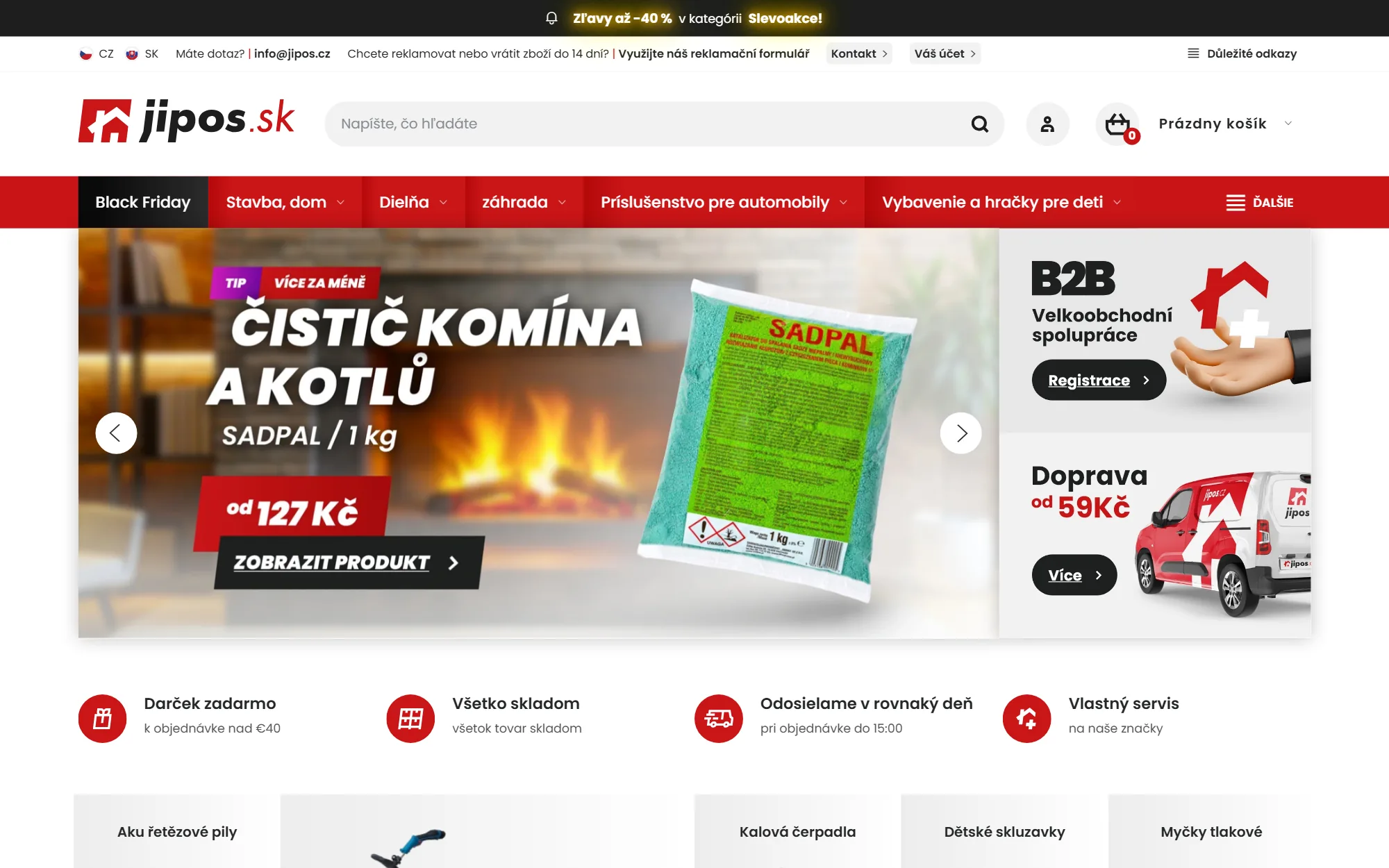 Titulní stránka e-shopu Jipos ve staré šabloně, slovenská verze
