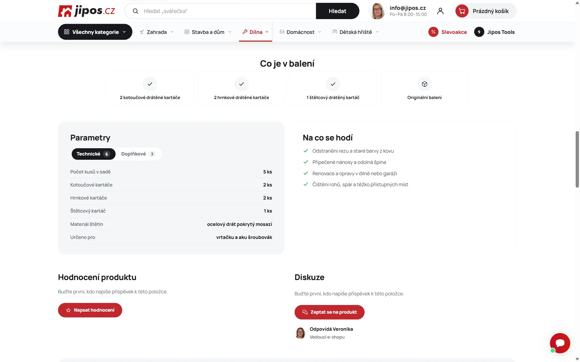Hotový produkt na e-shopu: obsah balení, tabulka parametrů a Na co se hodí