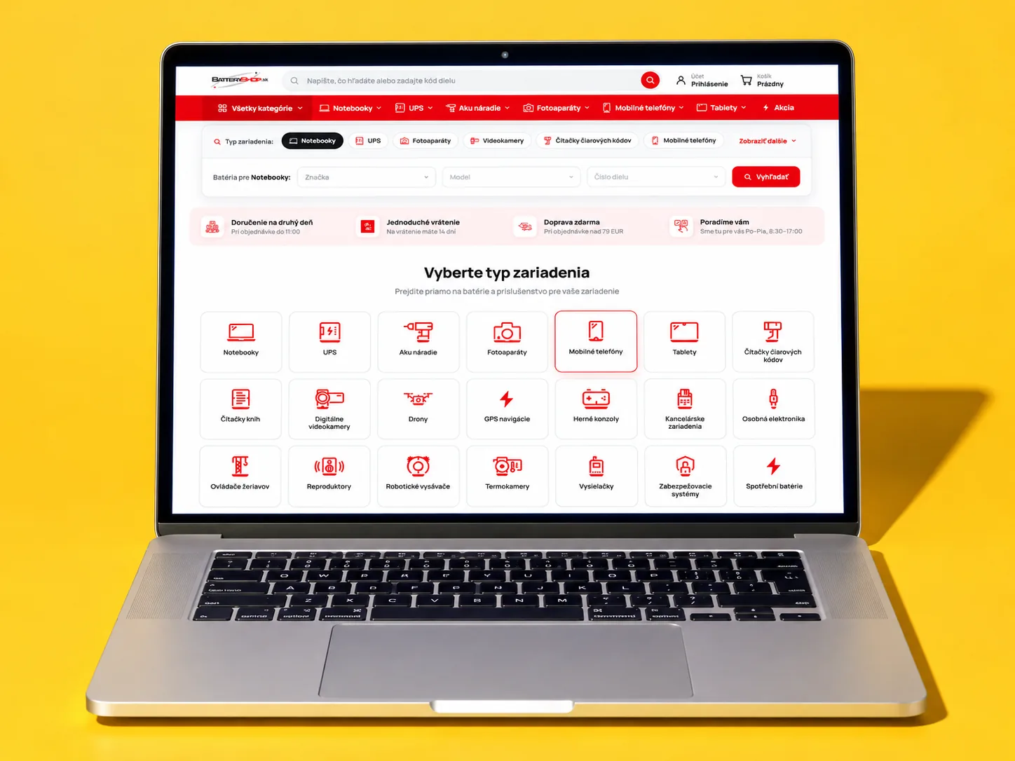 BatteryShop.sk ve vlastní Shoptet šabloně na notebooku