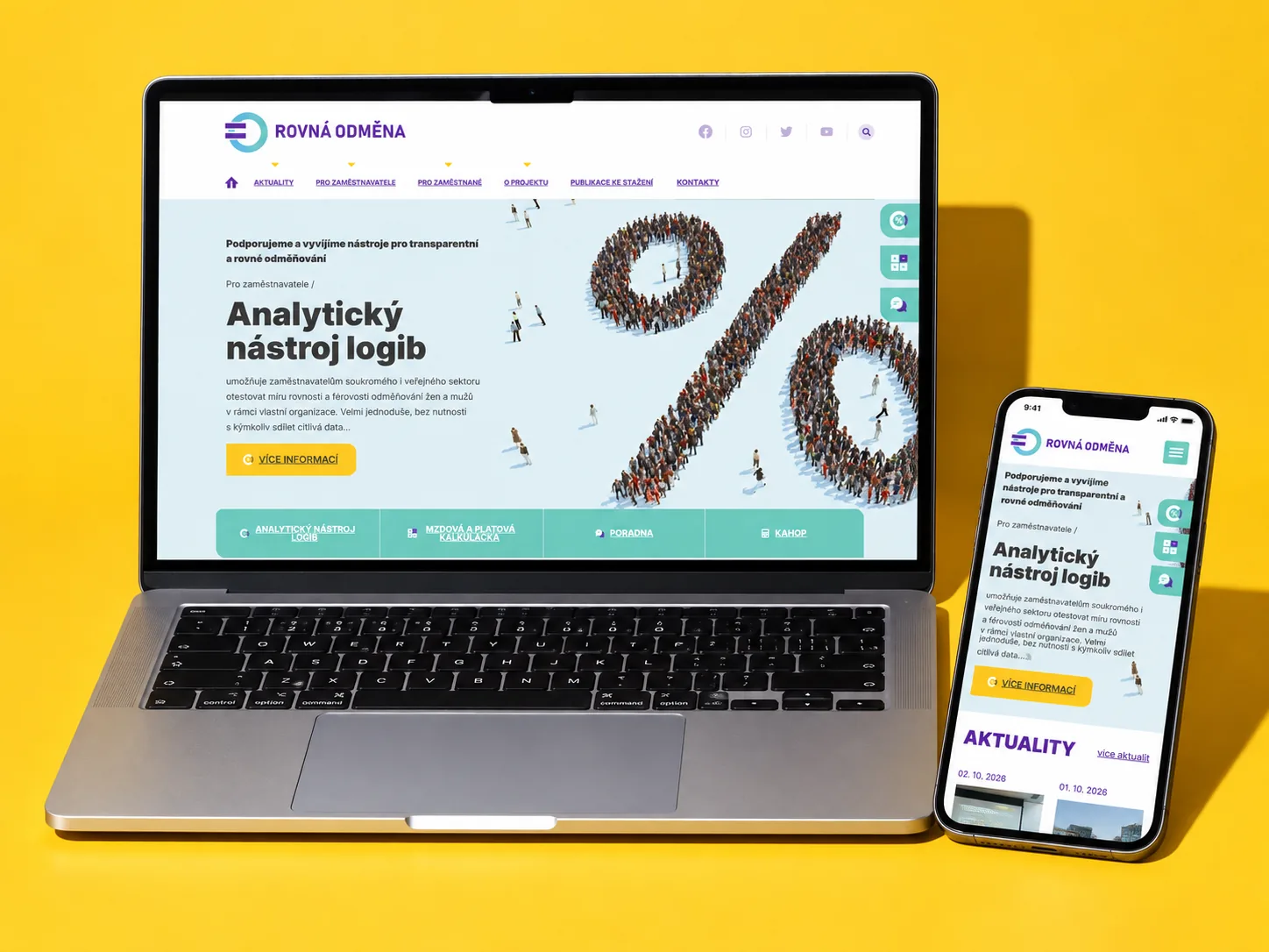 Rovná odměna, prezentační web na notebooku a mobilu