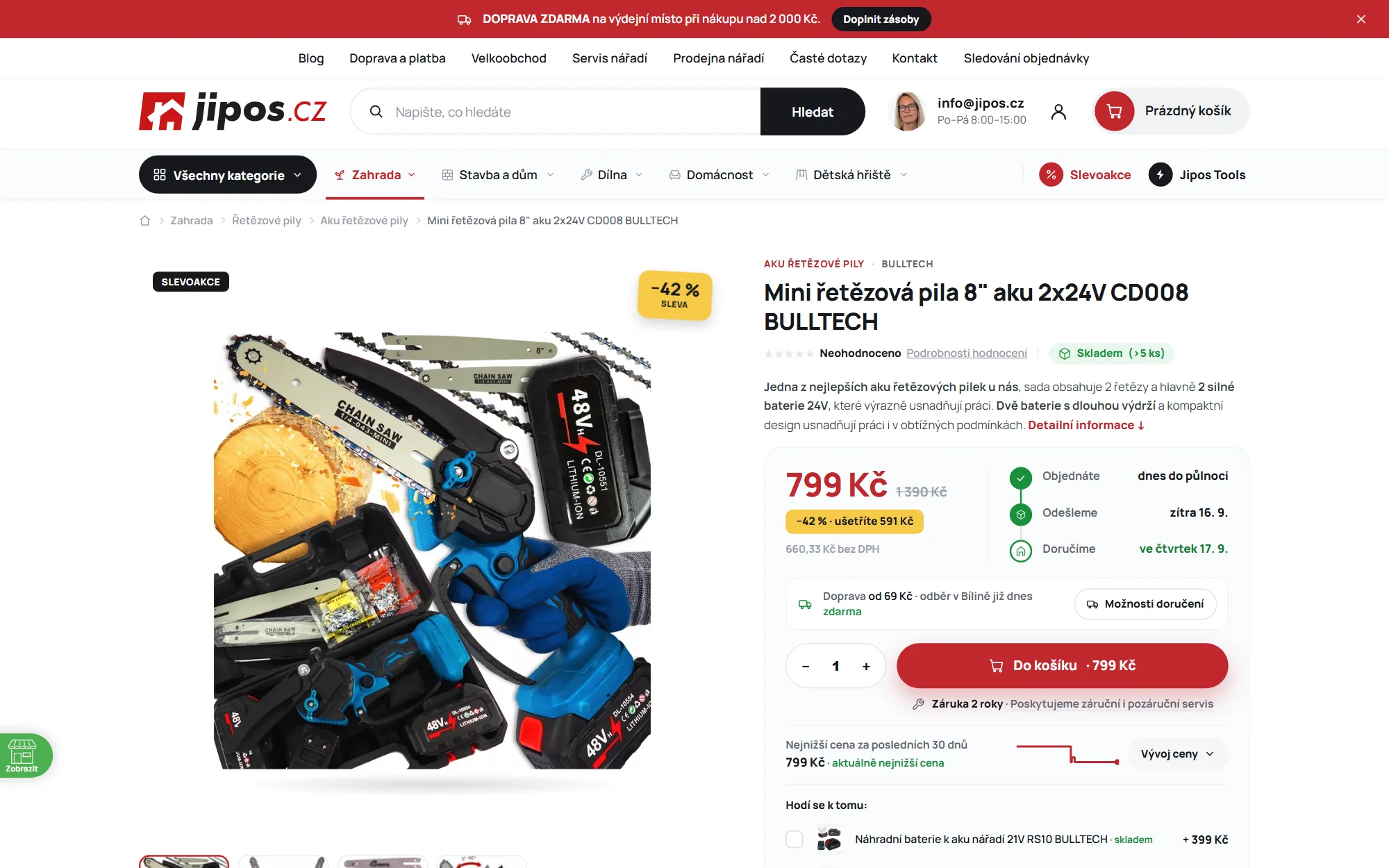 Detail produktu s nákupním panelem, termínem doručení a dopravou