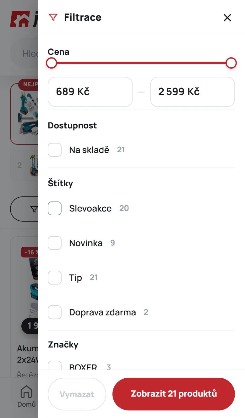 Mobilní filtr jako panel zprava