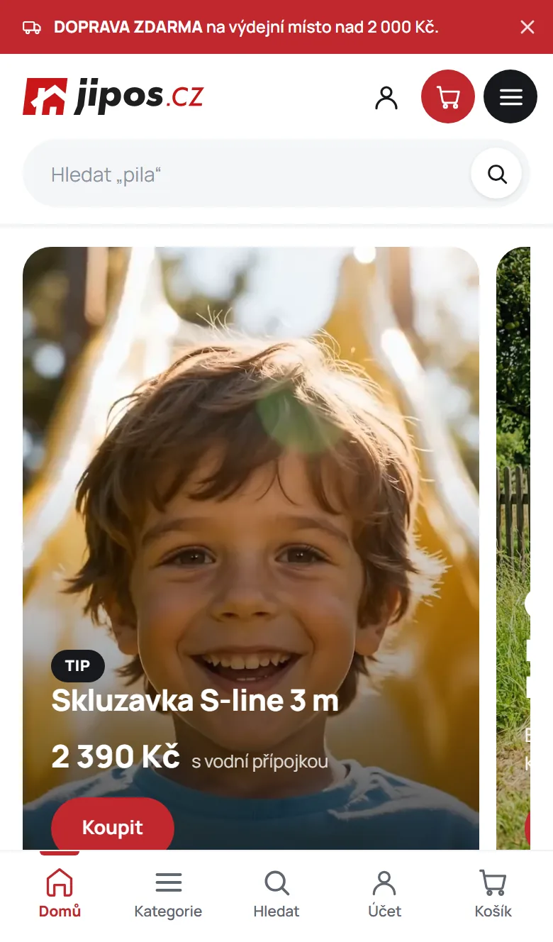 Titulní stránka jipos.cz na mobilu