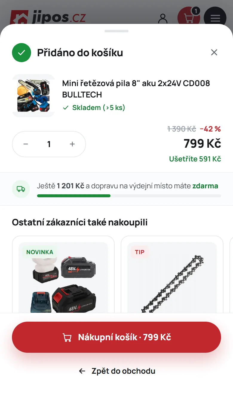 Košík jako spodní panel na mobilu